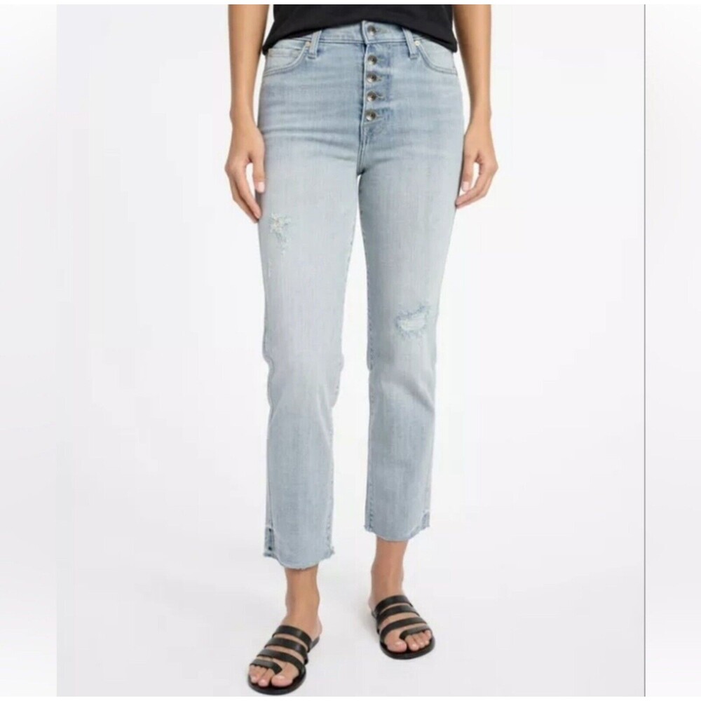 Splendid High Waist Crop Straight Exposed Button Fly Jeans Blue 26